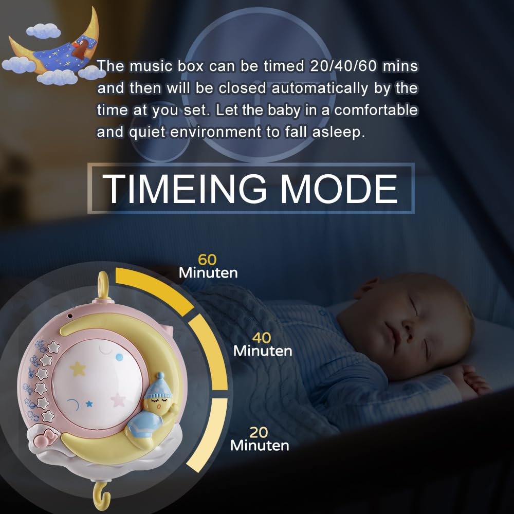 Mini Tudou Baby Mobile Musik Babybett mit Timing-Funktion Projektor und Licht,Baby Hängende Spielzeu