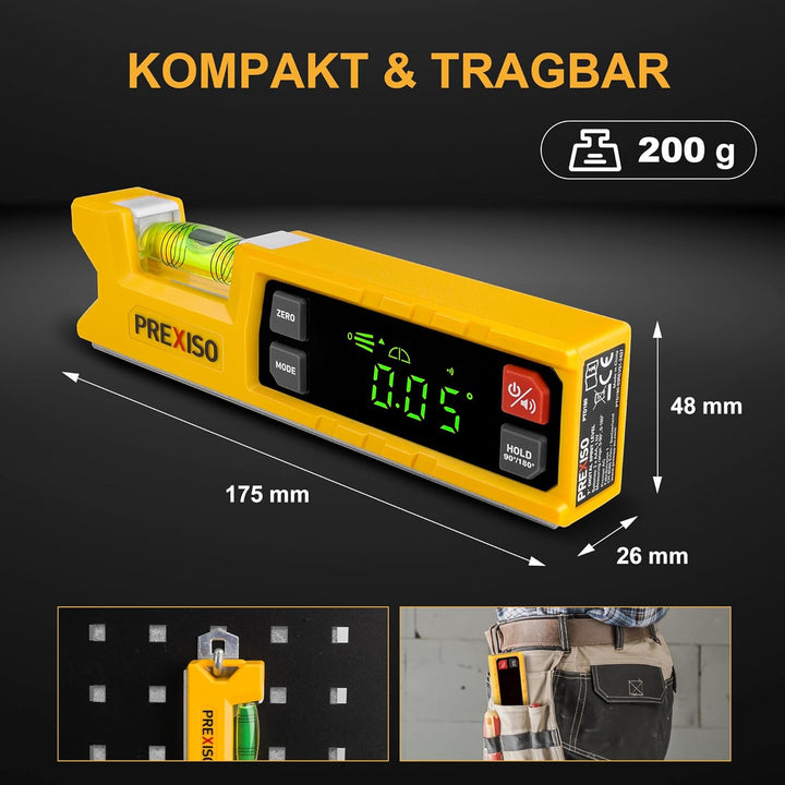 PREXISO Digitale Wasserwaage &amp; Digitaler Winkelmesser 17,5 cm