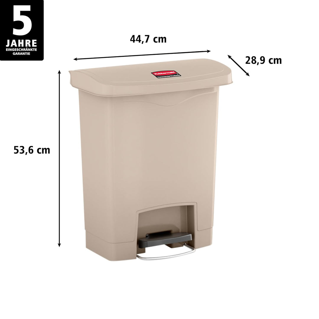 Rubbermaid Commercial Products Slim Jim 1883456 30 Litre Front Step Step-On Resin Wastebasket - Beig