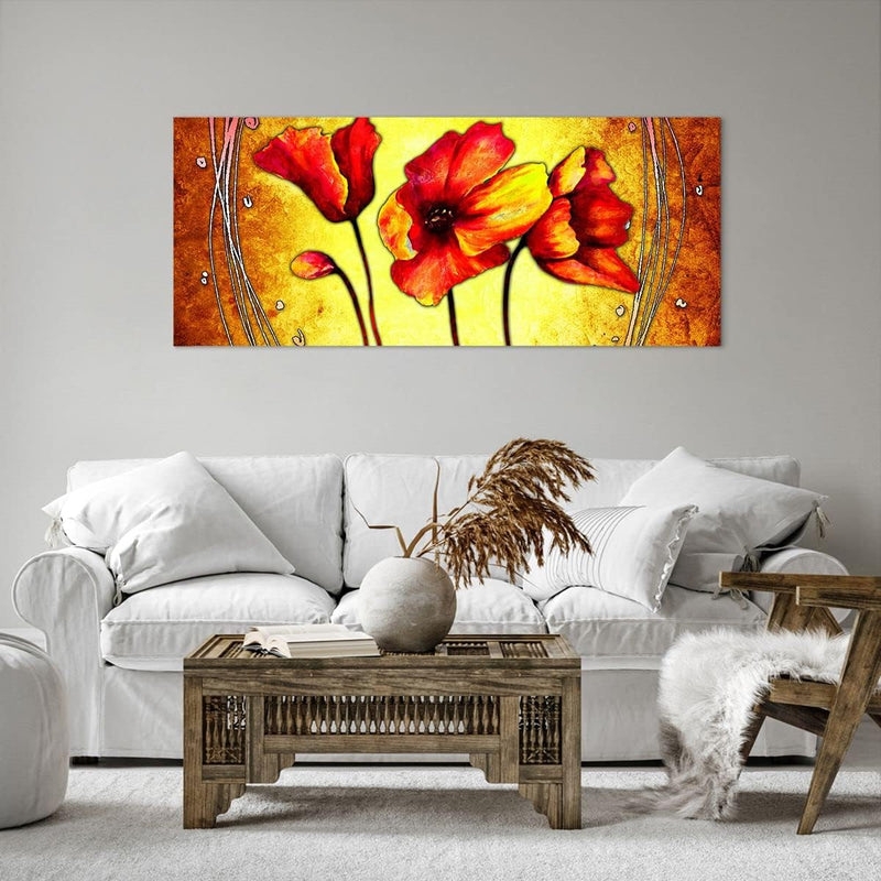 Wandbilder Dekoration Wohnzimmer Blumen Schilder Stiel Linien Panorama Bilder auf Leinwand 120x50cm