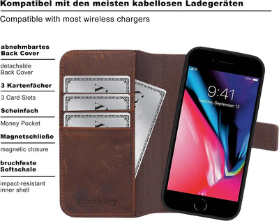 Burkley 2in1 Leder Handytasche für iPhone 8 / iPhone 7 Handyhülle mit herausnehmbarem Back Cover, 36