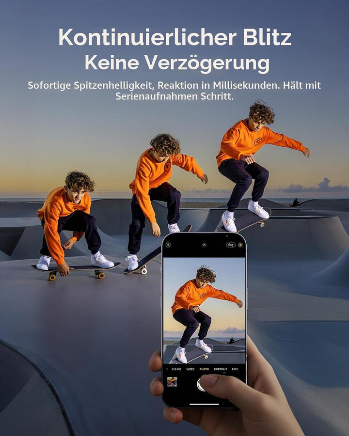 TELESIN 2-in-1 Magnetische Selfie- &amp; Blitzleuchte für iPhone, 5000 Lux MagSafe Ringlicht, 2500K–6500