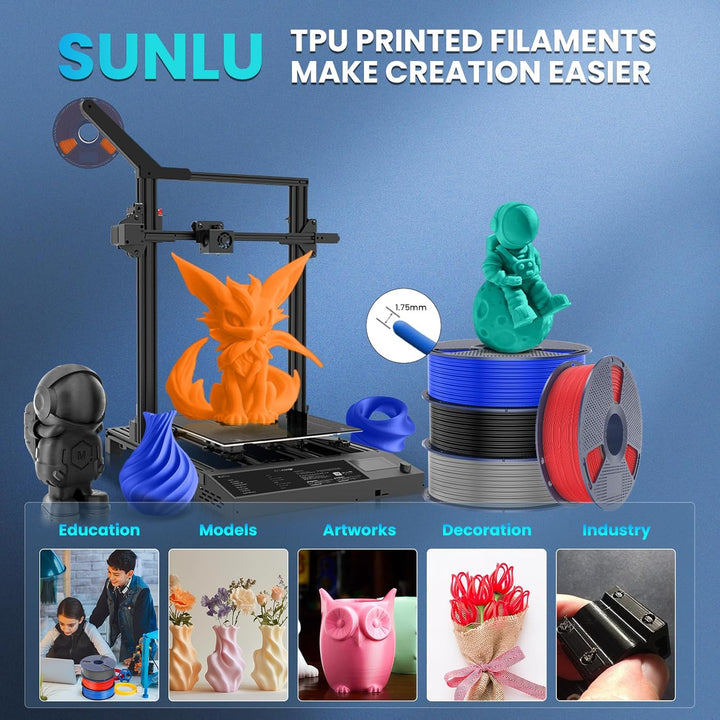 SUNLU TPU 3D Drucker Filament, 1KG Hochgeschwindigkeits 95A TPU Filament 1.75mm, Flexibles 3D Filame