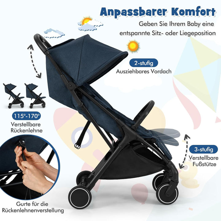 DREAMADE Kinderwagen faltbar, Reisebuggy für Kinder 0-3 Jahren, Buggy mit verstellbarem Sonnendach,