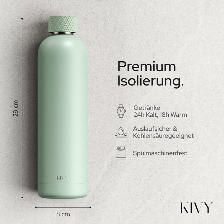 KIVY Isolierte Trinkflasche 1l Edelstahl - Auslaufsichere Thermosflasche 1l - Kohlensäure geeignet -