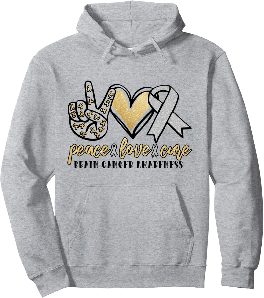 Band mit Aufschrift "Peace Love Cure Brain Cancer Awareness Pullover Hoodie