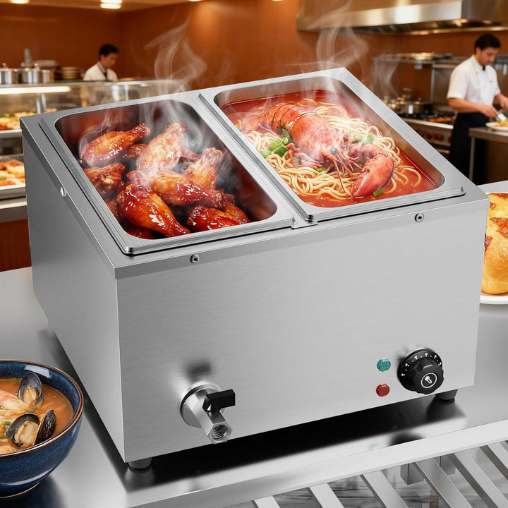 Professioneller elektrischer Buffetwärmer aus Edelstahl mit 2 Tabletts