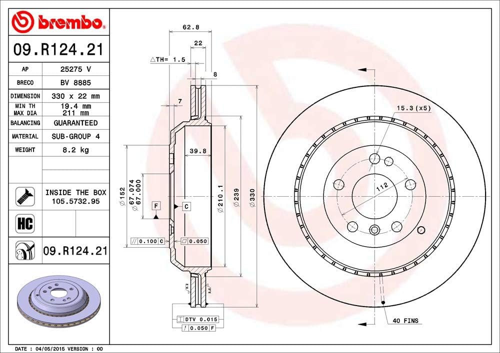 Brembo 09.R124.21 Bremsscheibe mit UV Lackierung, Anzahl 2