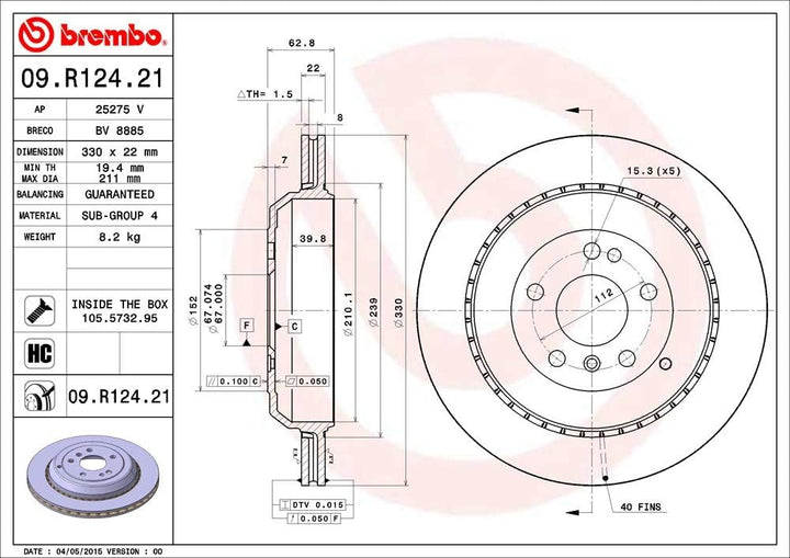 Brembo 09.R124.21 Bremsscheibe mit UV Lackierung, Anzahl 2