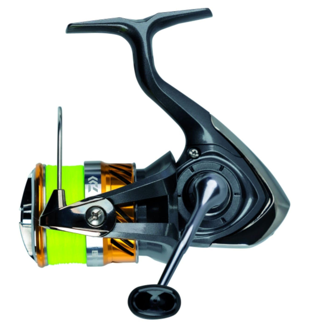 DAIWA 20 Laguna LT, Spinn-Angelrolle, Frontbremse, Vorbespult mit J-Braid X4 Gelb 2000, 2000