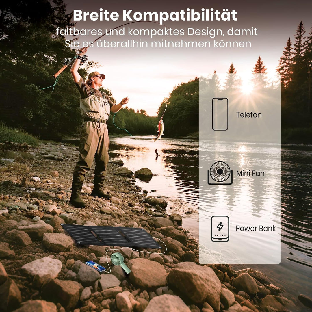 FlexSolar 15W USB Solarpanel Ladegerät, IP67 wasserdichtesETFE Monokristallines Solarpanel mit USB-A