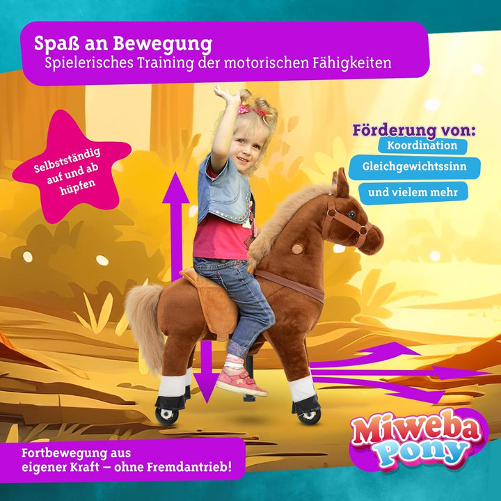 Miweba Pony Amadeus | Reitpferd auf Rollen - Pferd für Kinder - Schaukelpferd - Schaukeltier - Kusch