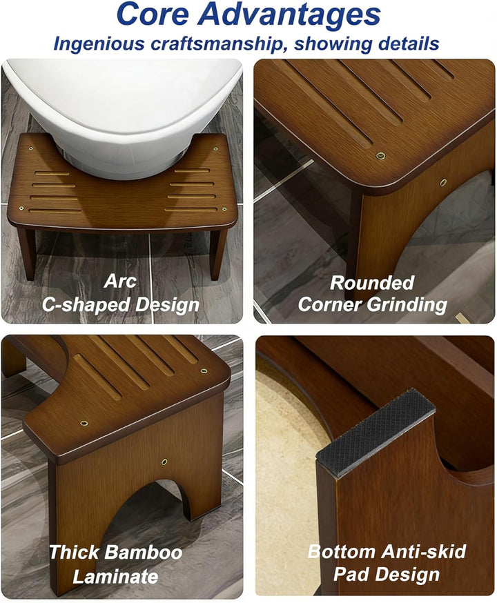 RayLove Physiologischer Toilettenhocker aus Bambus – WC-Trittbrett aus Holz – 35 Grad strapazierfähi