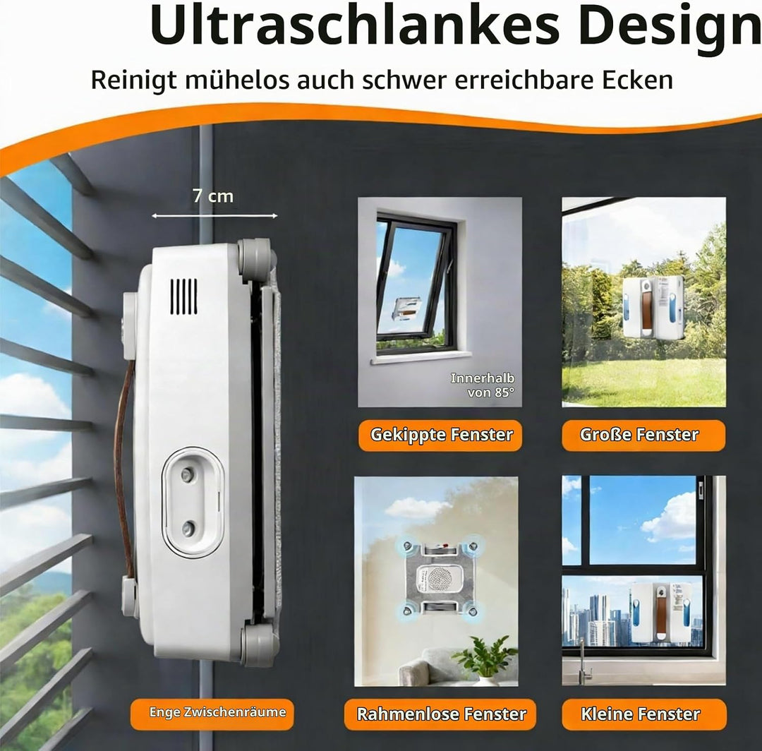 Mini Fensterputzroboter 4000PA, 3 Reinigungsmodi, Window Cleaning Robot Inklusive 4 Düsen und 5 Mete