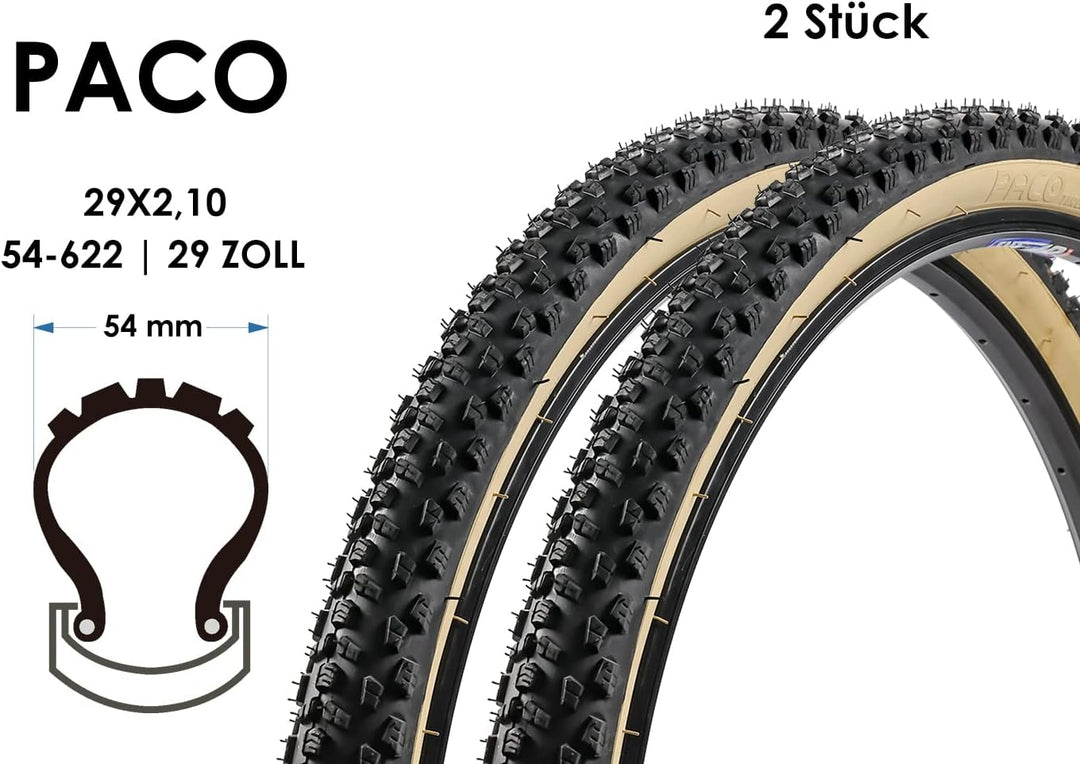 2 Stück 29 Zoll MTB Fahrrad Reifen 29x2.10 PACO Tires Mantel Decke 54-622 Retro
