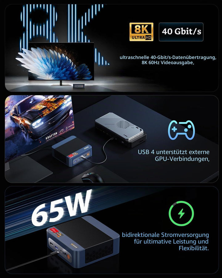 BOSGAME P3 Mix Mini PC, AMD Ryzen 5 7640HS (bis zu 5,0 GHz), 16 GB DDR5 512 GB SSD, USB4 40 Gbps &amp; 4