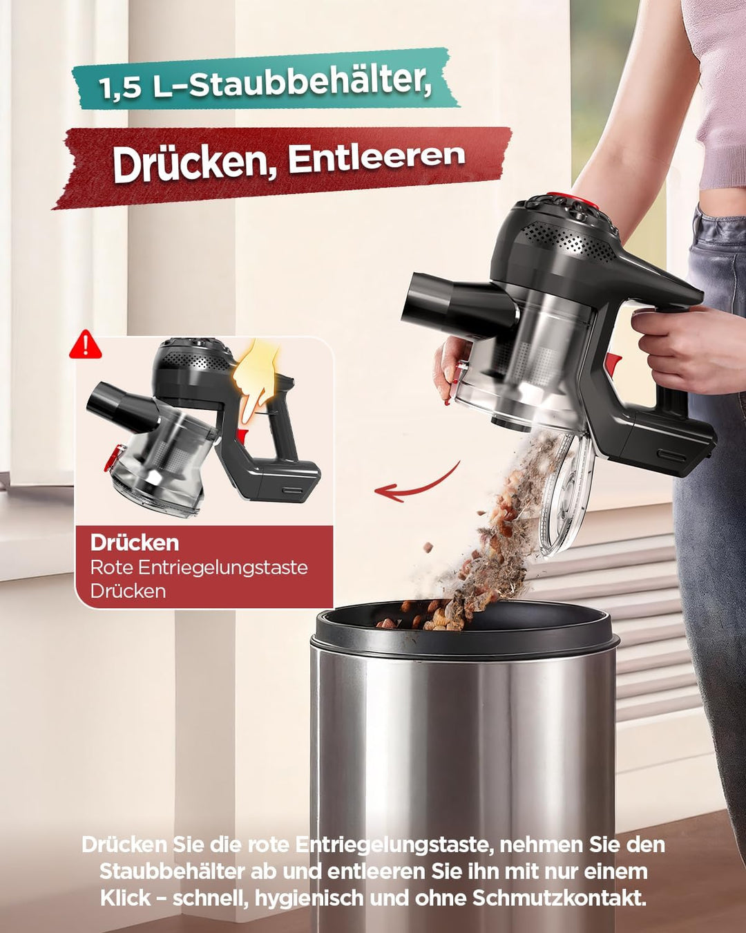 CM120 Staubsauger mit Kabel, 70KPa/600W Kabelstaubsauger Con Bacchetta Pieghevole, Wandhalterung, Mu