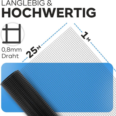 KrapTrap Volierendraht SCHWARZ Drahtgitter I verzinkt I 12x12 mm I 25m x 1m I Kaninchendraht 1m x 25