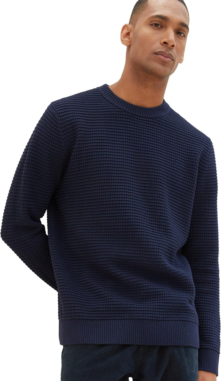 TOM TAILOR Herren Strickpullover mit Struktur aus Baumwolle XL 10668 - Sky Captain Blue, XL 10668 -