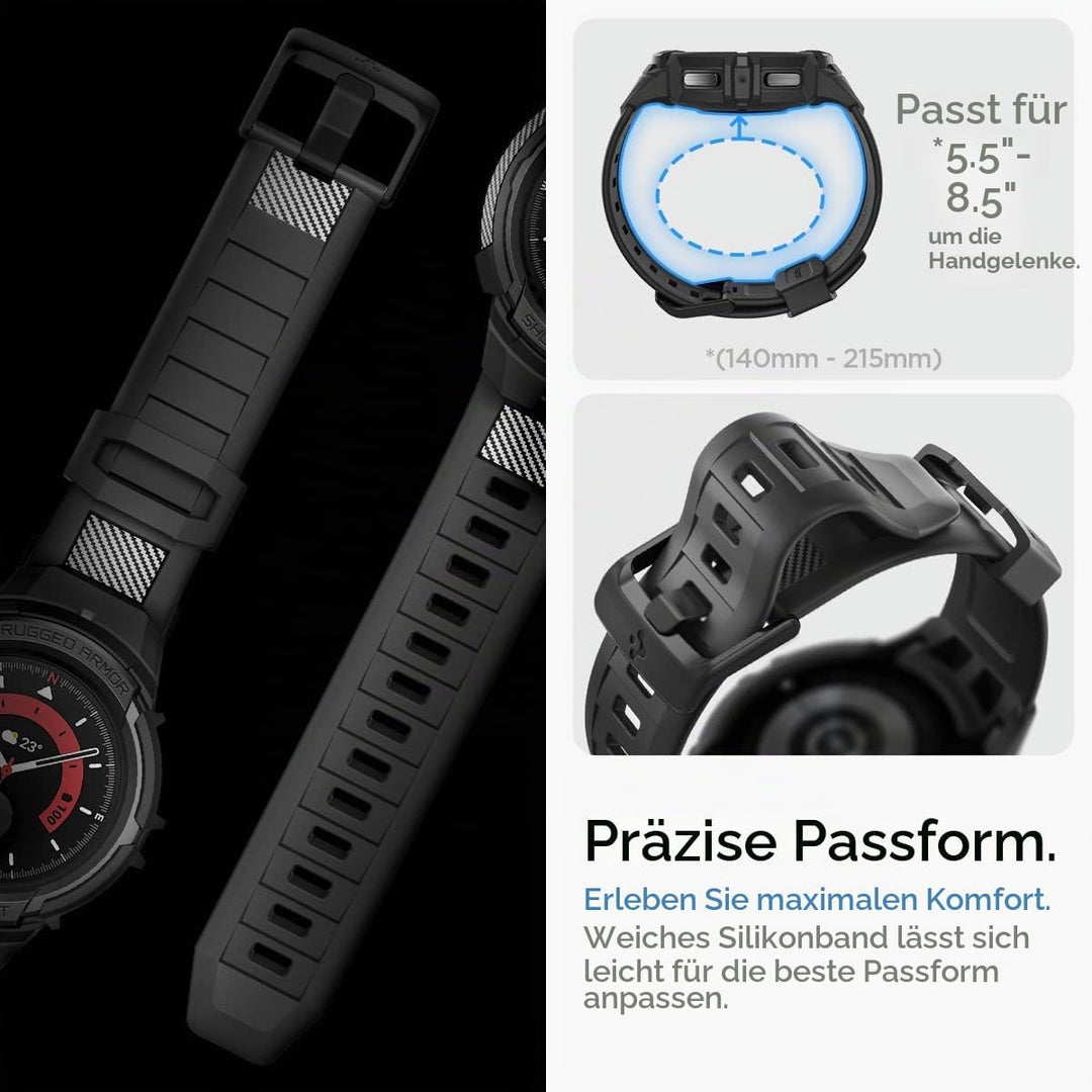 Spigen Rugged Armor Pro Armband mit Hülle Kompatibel mit Galaxy Watch 5 Pro 45mm (2022) - Schwarz, S