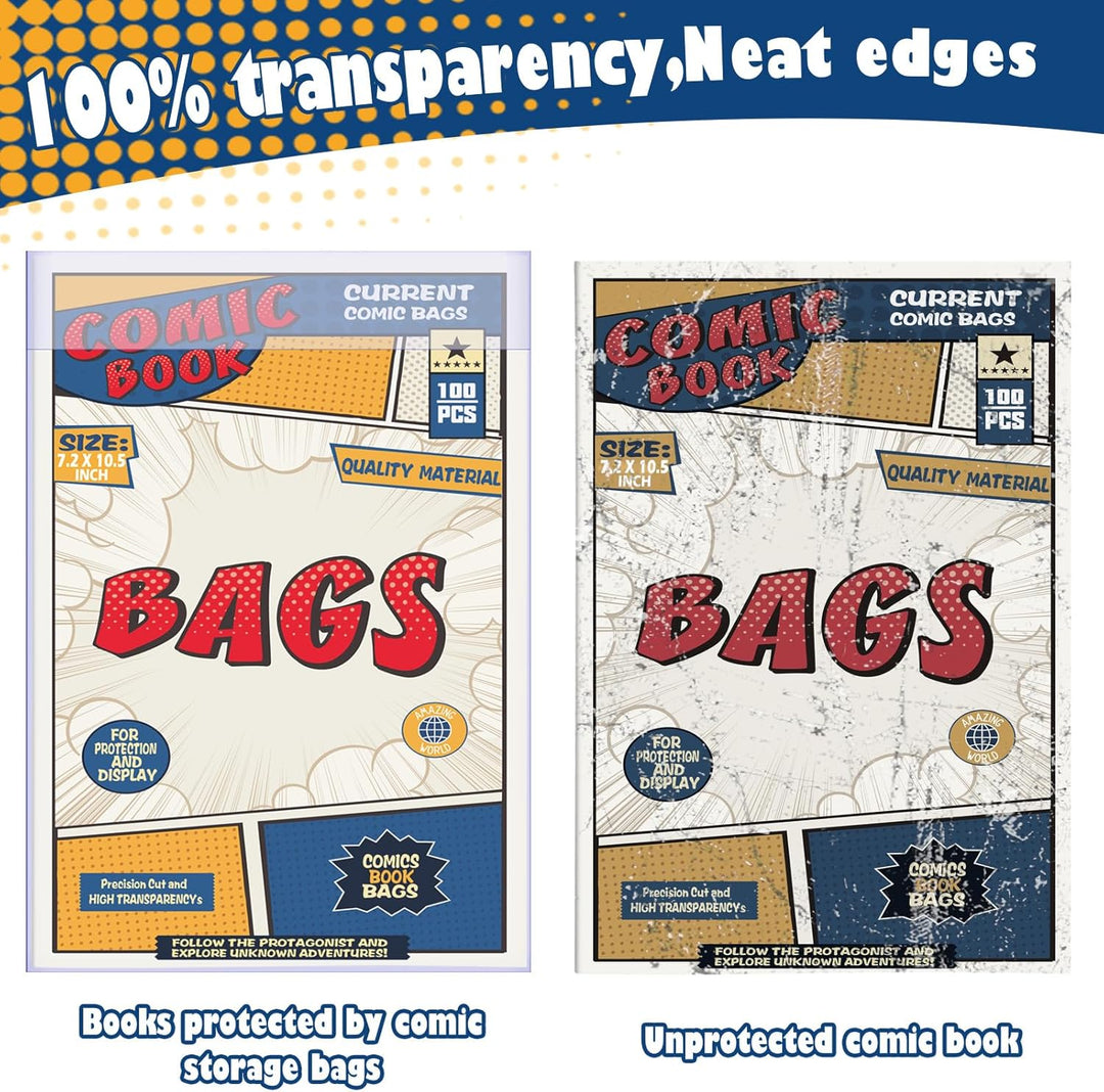 Leffis 100 Comicbuchtaschen und -bretter, aktuelle Grösse, Comic-Taschen und Bretter, transparent, s