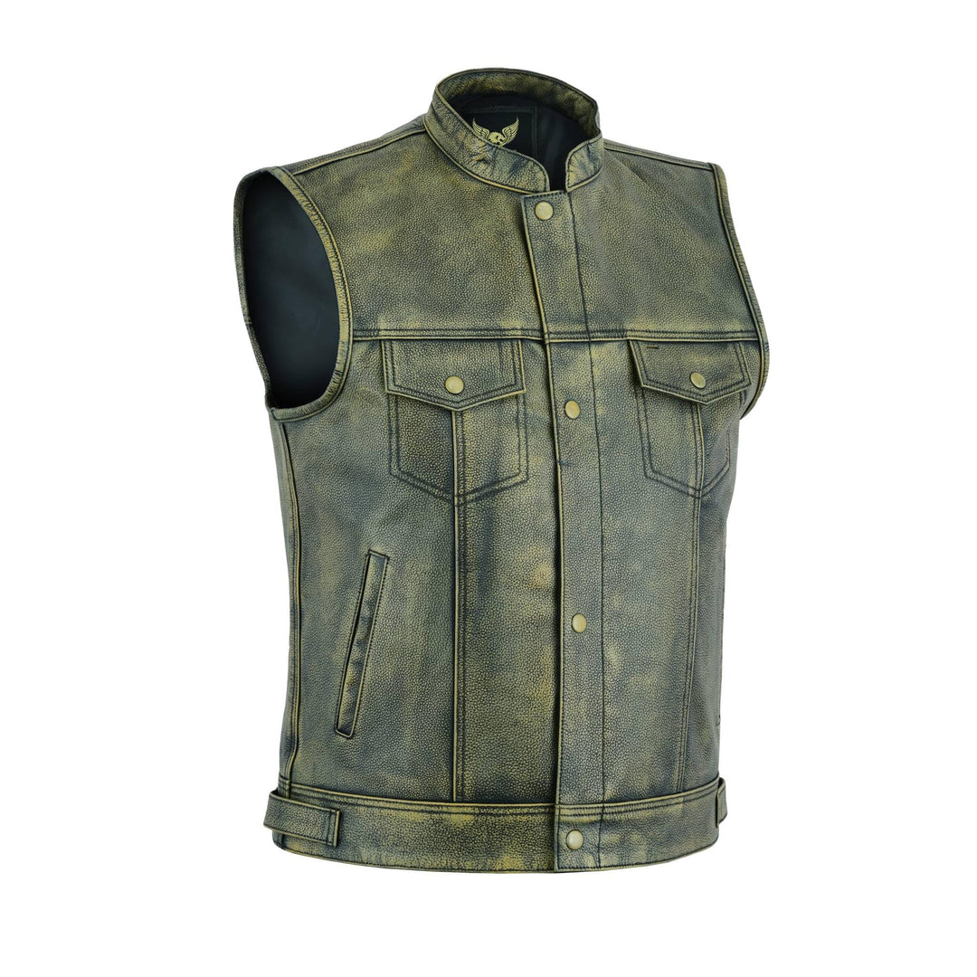 Leatherick Herren Top Grain Anarchy Club Distressed Biker Leder Weste – Vintage Motorrad Weste (M -