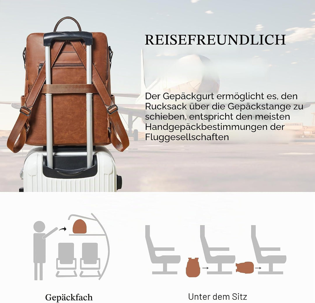 Shrrie rucksack damen elegant geeignet für 15,6Zoll-Notebooks Langlebig wasserdicht Damen aus Leder