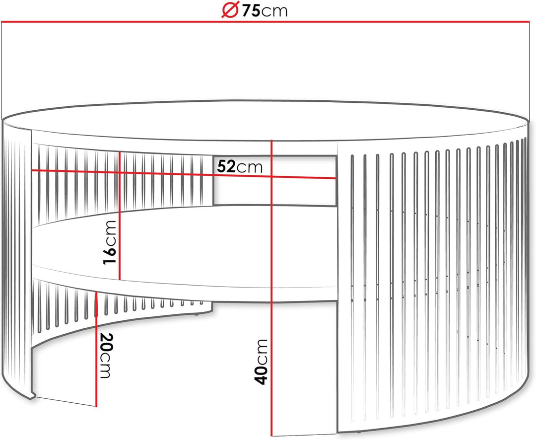 Mirjan24 Couchtisch mit Ablage Fahugin, Runde Form, Beine aus Metall, Kaffeetisch, Wohnzimmertische,