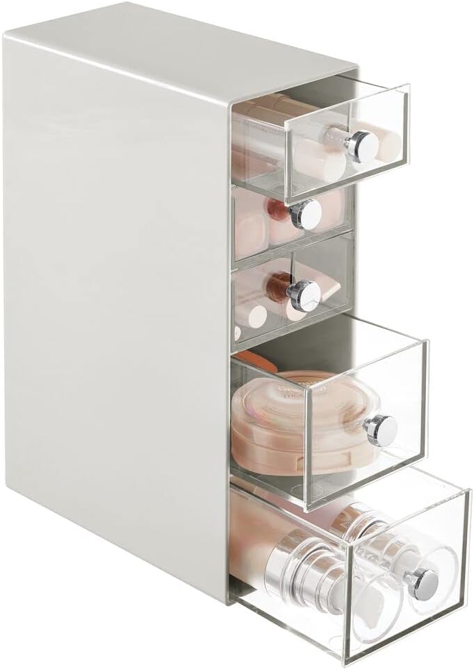 mDesign Aufbewahrungsbox für das Bad – Box mit 5 Schubladen aus Kunststoff für Make-up – Kosmetik Or