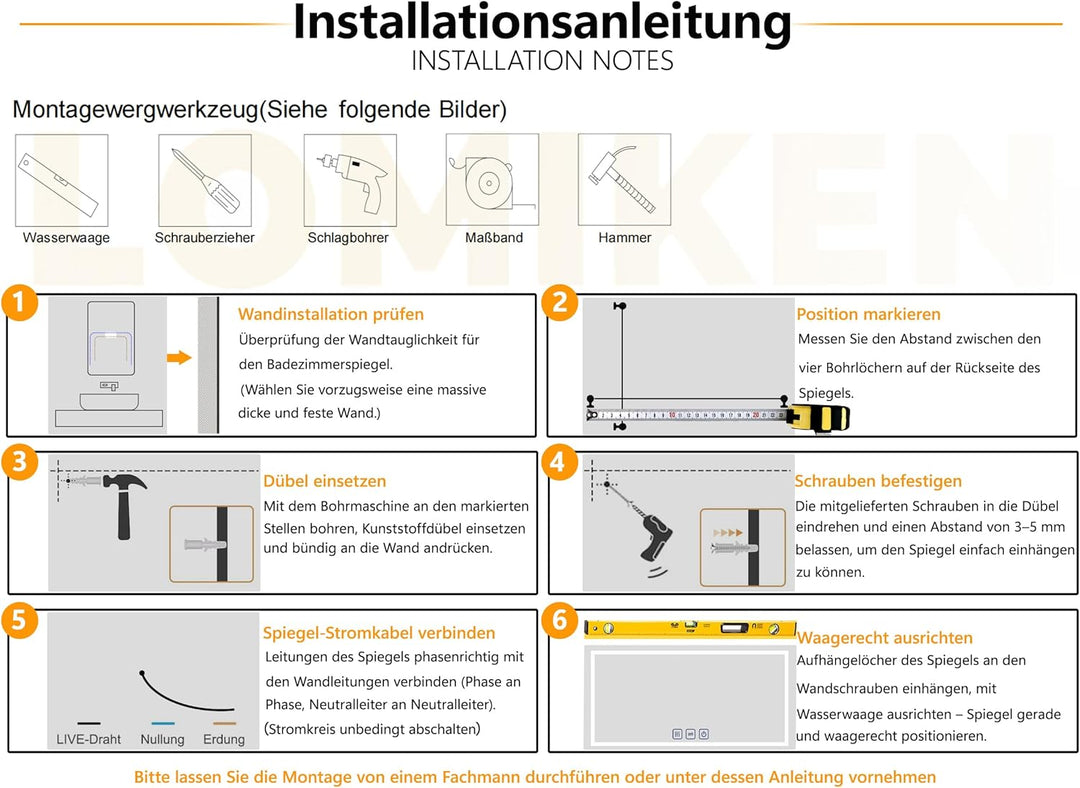 Spiegel mit Beleuchtung, 100x60x3.5cm, Badspiegel mit beleuchtung 6400K, Badezimmer LED-Spiegel, Ene