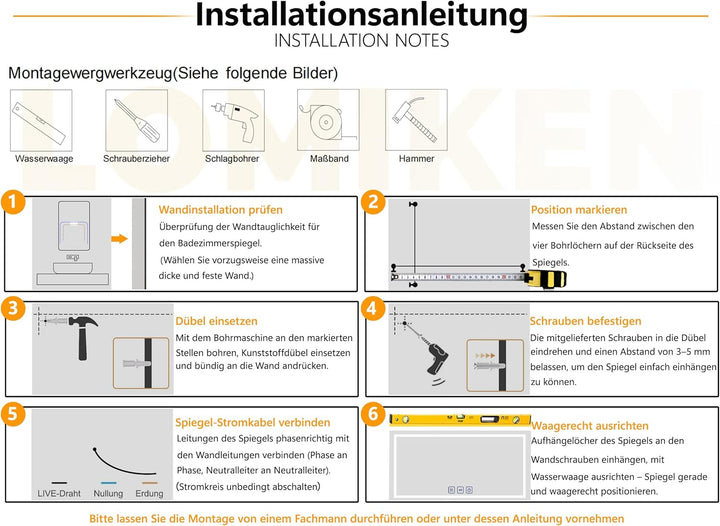 Spiegel mit Beleuchtung, 100x60x3.5cm, Badspiegel mit beleuchtung 6400K, Badezimmer LED-Spiegel, Ene