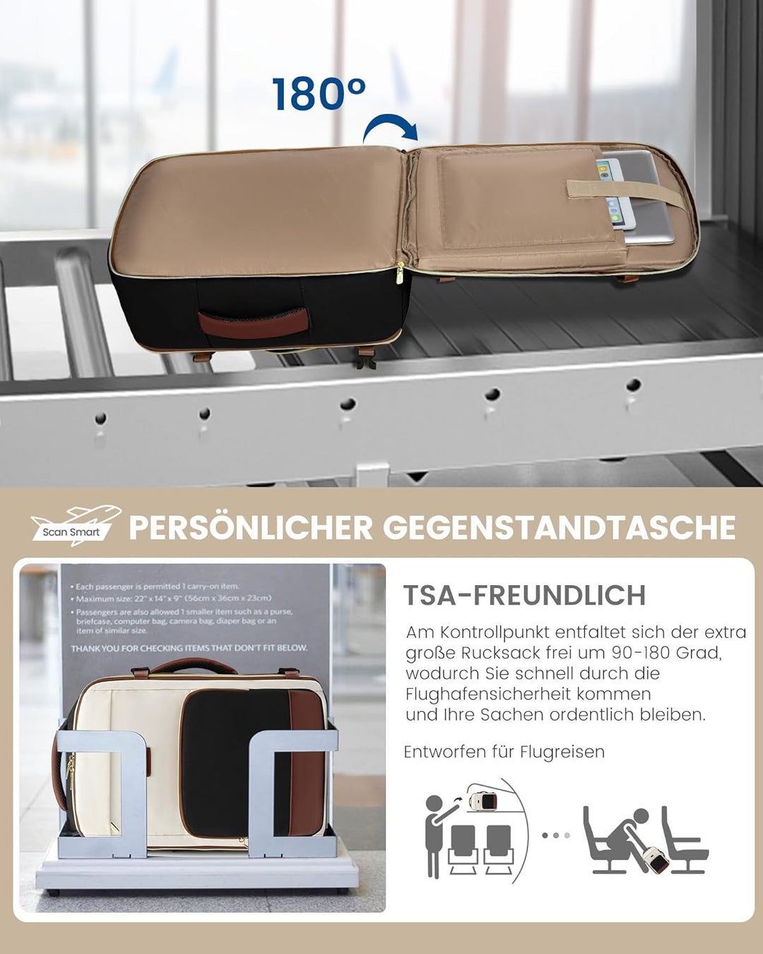 LOVEVOOK Handgepäck Rucksack, 17.3 Zoll Rucksack Handgepäck Flugzeug, Gross Reiserucksack Damen Spri