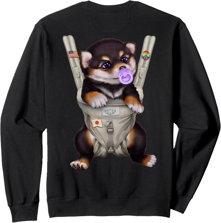 Schwarzer Shiba Hund mit einem Schnuller in der Babytrage Sweatshirt
