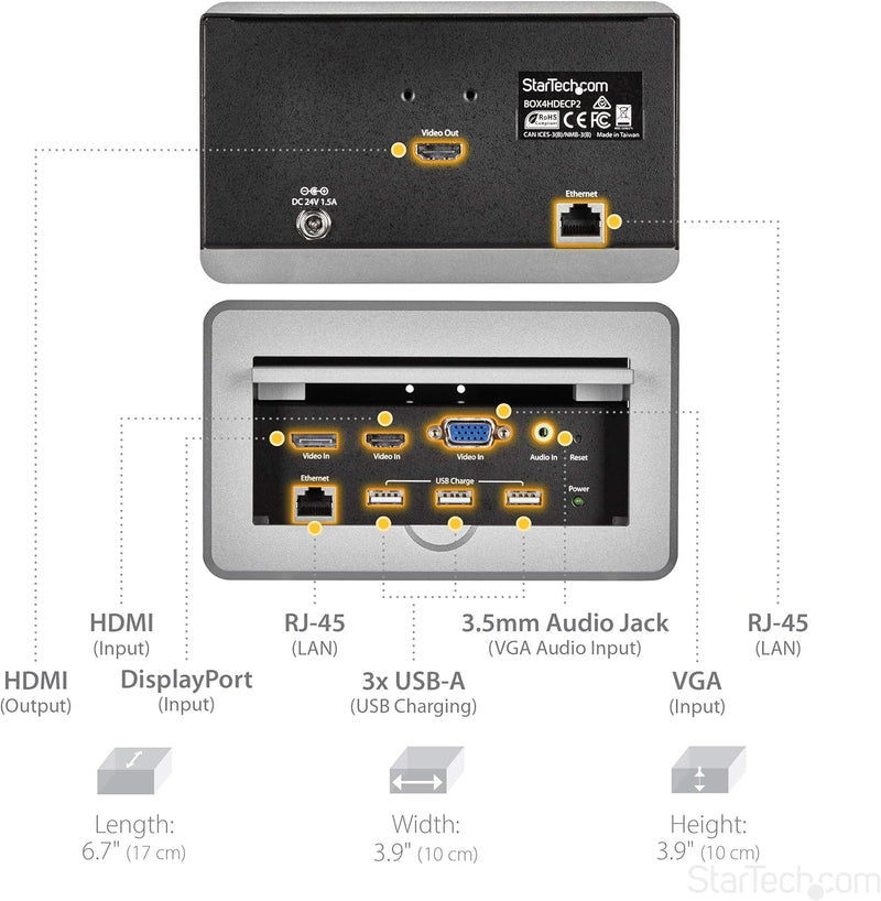 StarTech.com Konferenztisch Tischanschlussfeld für Audio und Video - 4K - HDMI / VGA / DP - HDMI Aus