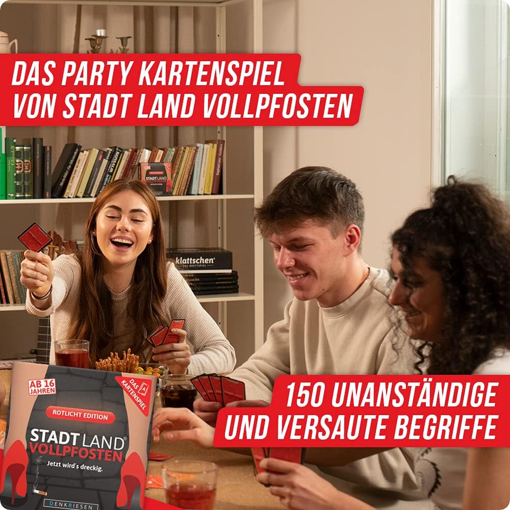 DENKRIESEN Stadt Land VOLLPFOSTEN - ROTLICHT-Duo - Das Kartenspiel und der Spielblock - Rotlicht Edi