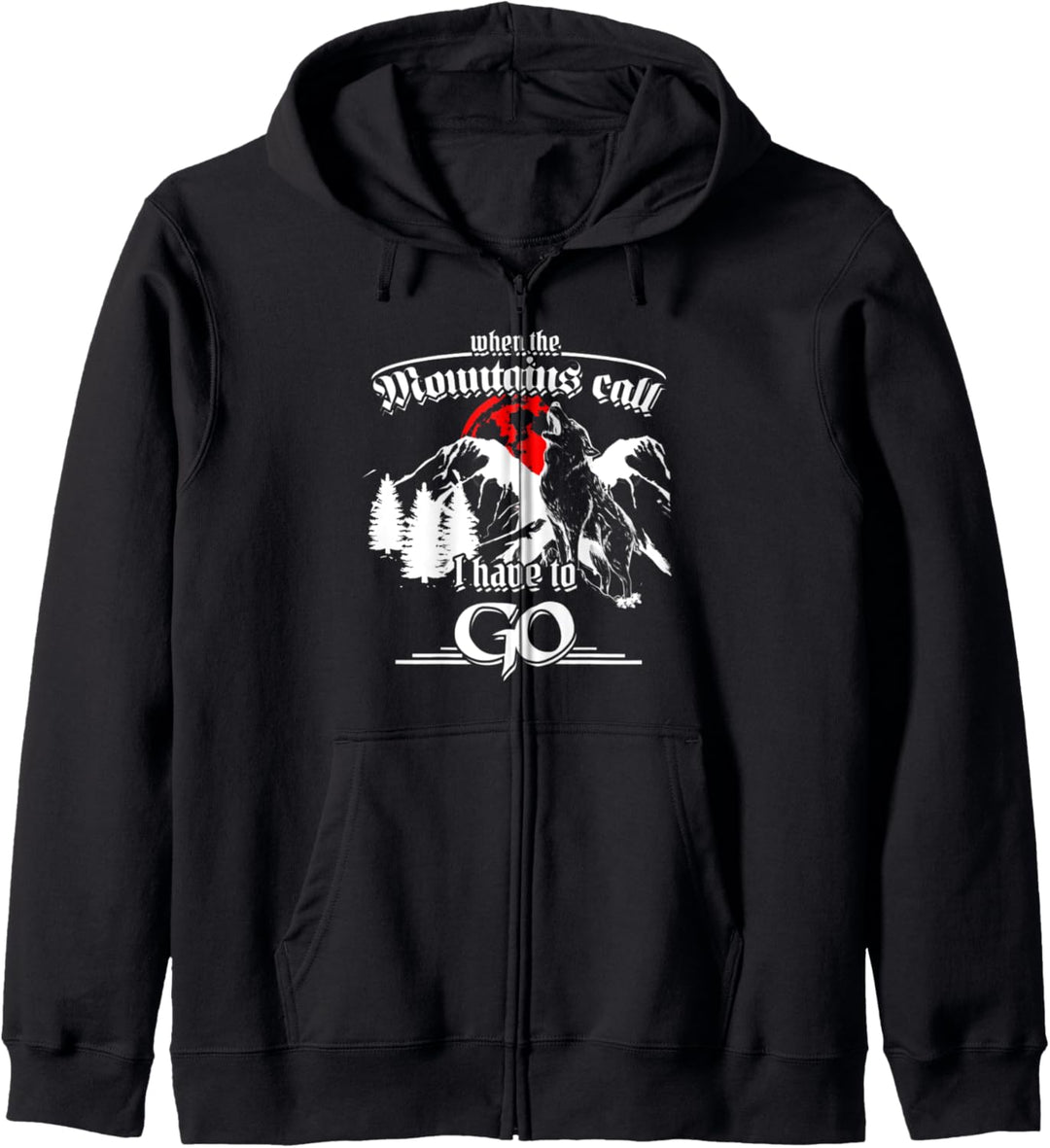 Wandern lustiger Spruch Berg ruft Campen Wolf Kapuzenjacke