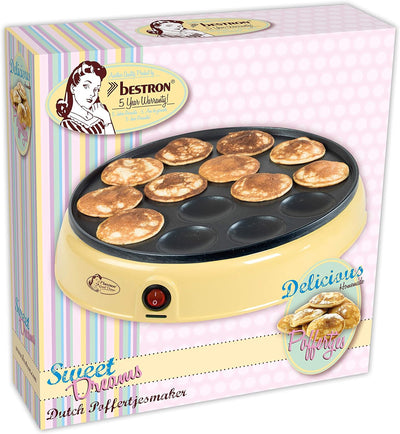 Bestron Poffertjes Maker im Retro Design, Mini Pfannkuchen Automat, mit Antihaftbeschichtung, Sweet