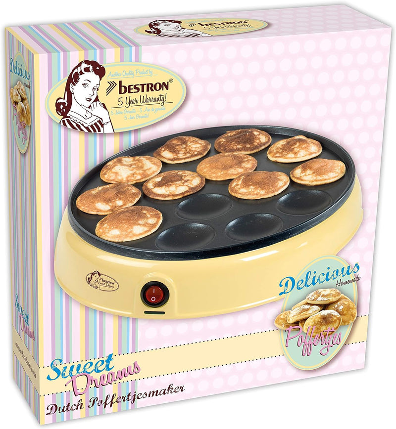 Bestron Poffertjes Maker im Retro Design, Mini Pfannkuchen Automat, mit Antihaftbeschichtung, Sweet