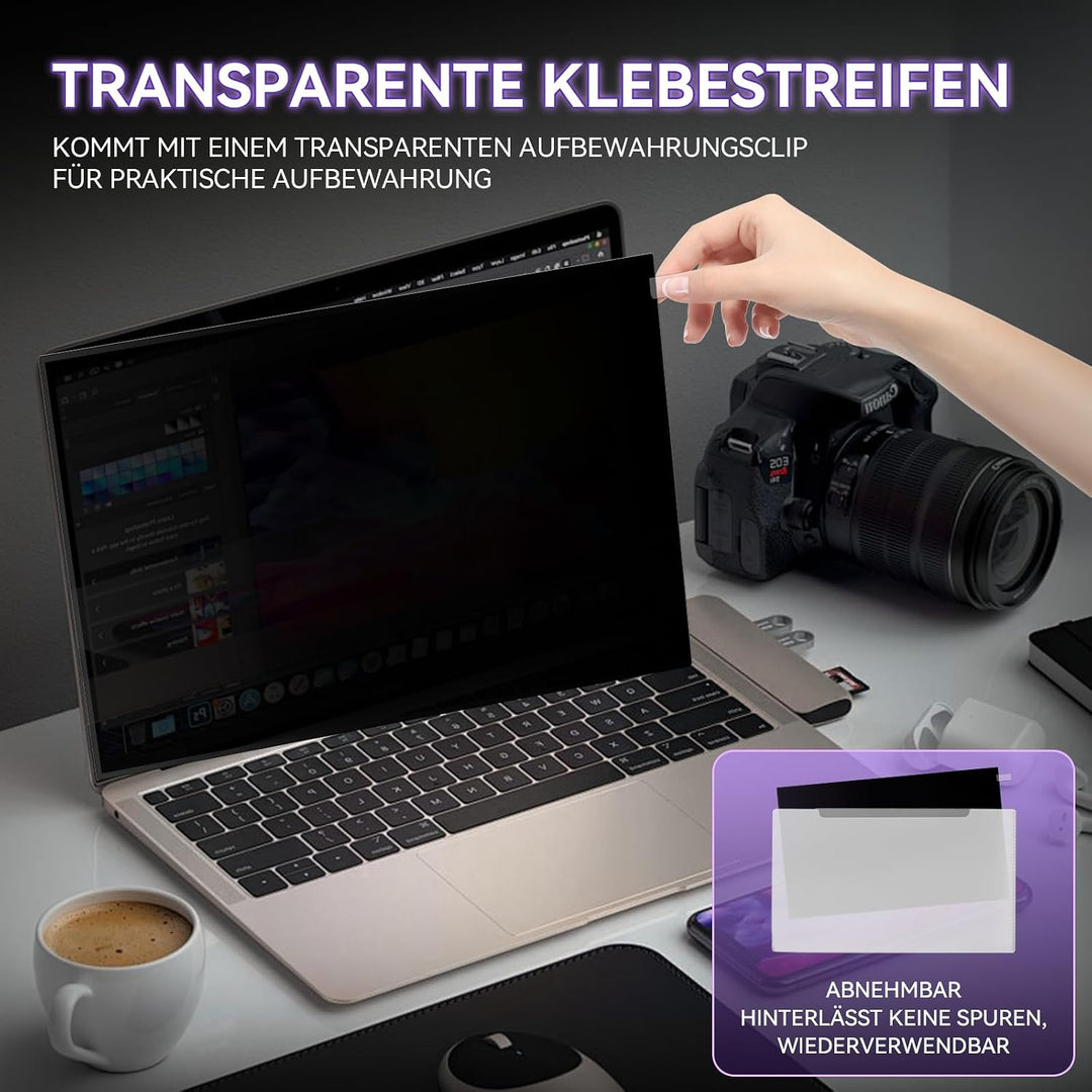 Blickschutzfolie für Laptop 16 Zoll 16:10, Anti Glare &amp; Blaulichtfilternd, Mit Randseitigen Klebestr