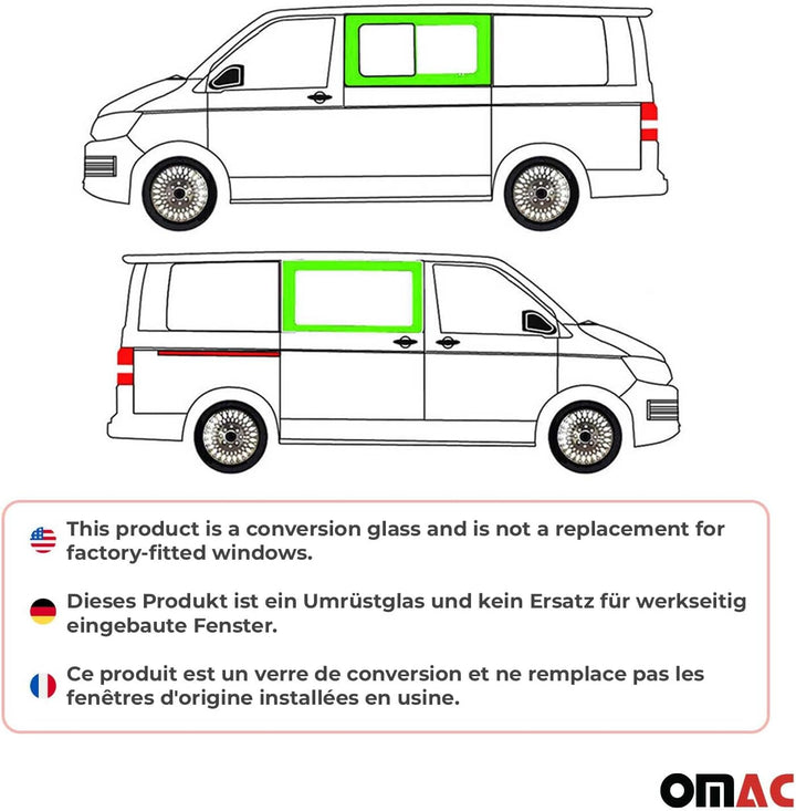 Seitenfenster kompatibel mit VW T6 T6.1 2015-2024 Schiebefenster Rechts Links SET L1 L2 Transporter