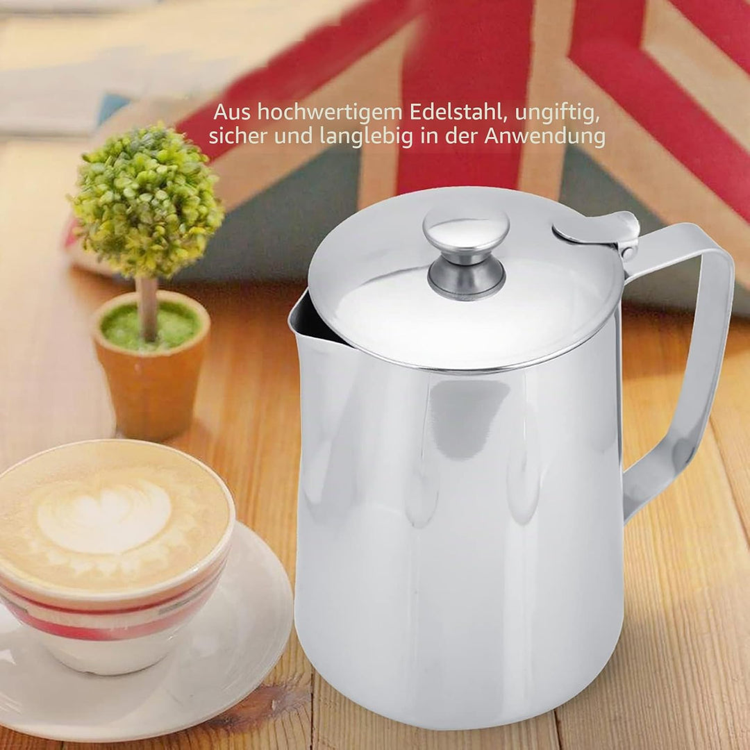 Milchkännchen mit Deckel, Milchkanne Edelstahl Milchschaumkännchen Kaffeekännchen Kännchen für Kaffe