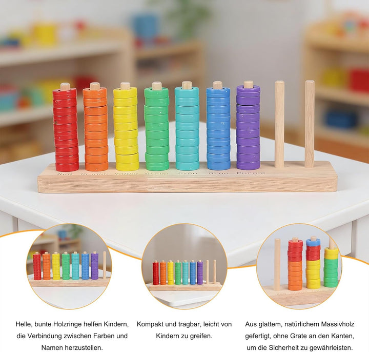 Farb Stapel Challenge Spiel - Montessori Farbstapel und Sortierspielzeug, Color Stack Regenbogen Hol