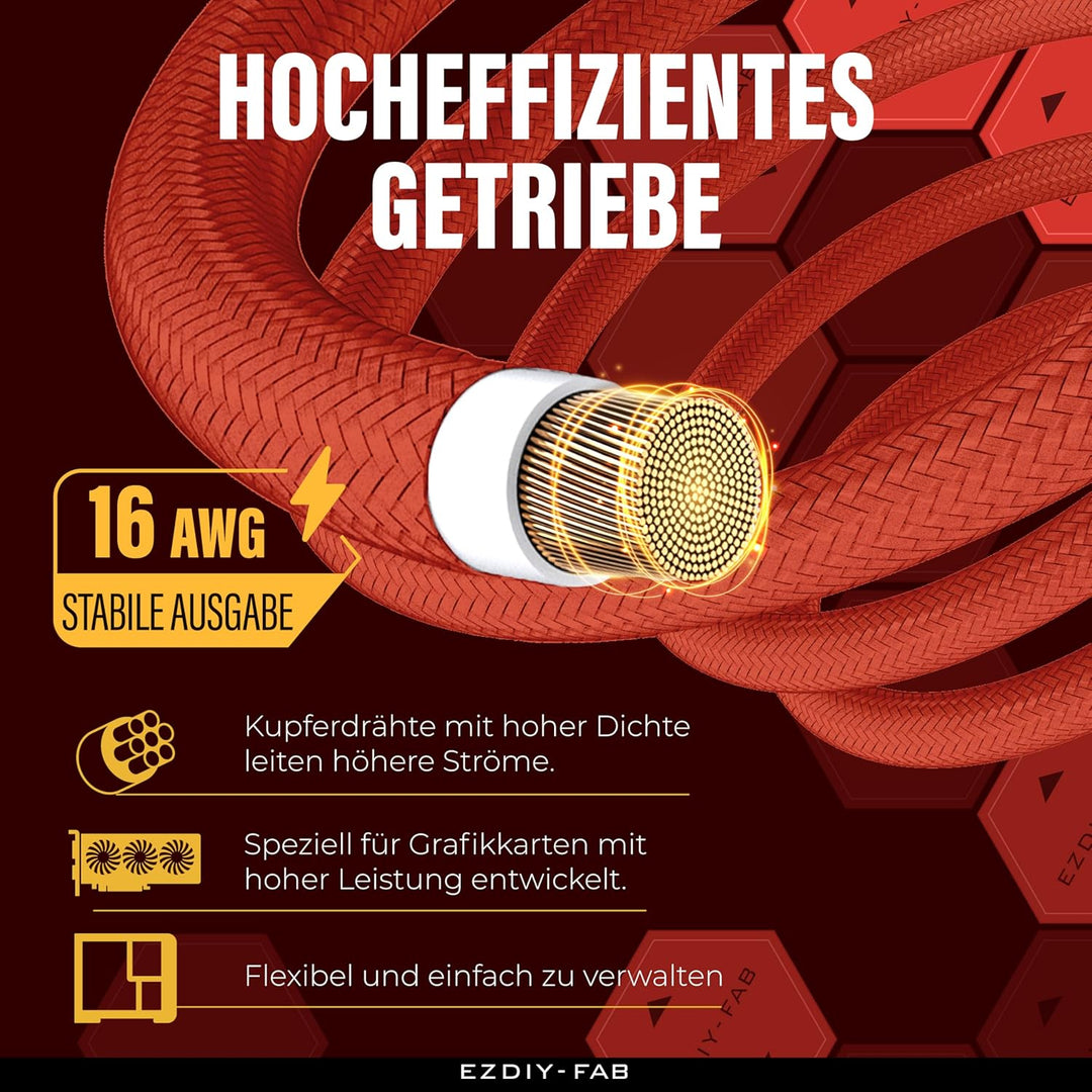 EZDIY-FAB 16AWG PCI-e 5.0 12VHPWR PSU ummanteltes Kabel,600W 12+4 Pin Stecker auf 12+4 Pin Stecker K