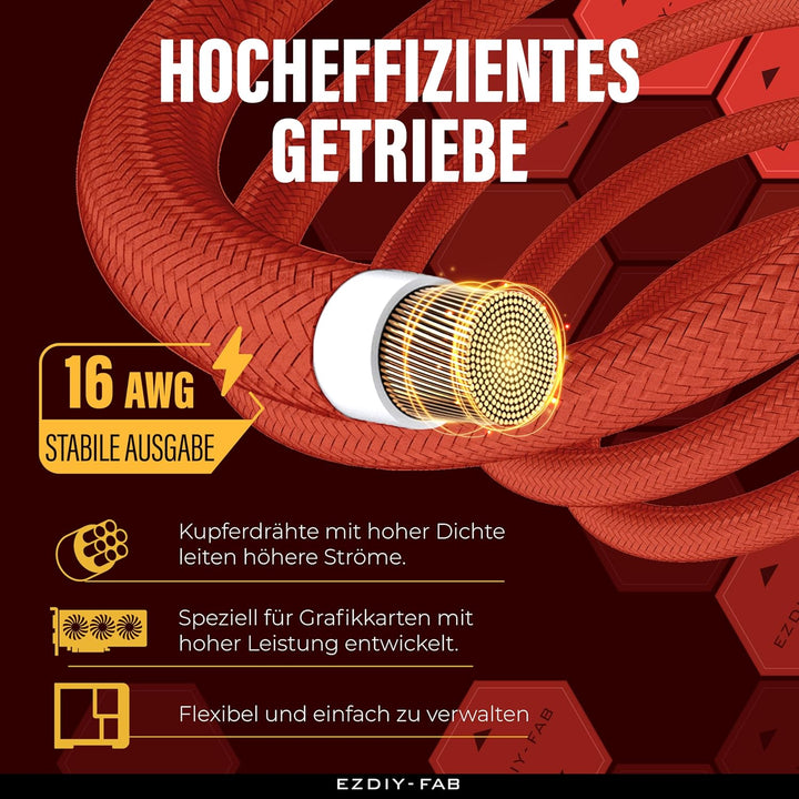 EZDIY-FAB 16AWG PCI-e 5.0 12VHPWR PSU ummanteltes Kabel,600W 12+4 Pin Stecker auf 12+4 Pin Stecker K