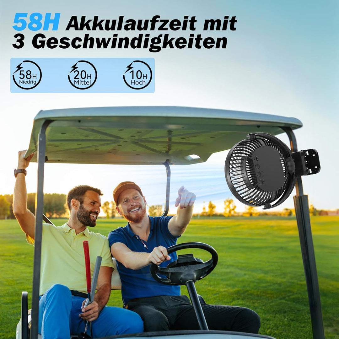 10000mAh Clip-On Ventilator mit Fernbedienung,3 Geschwindigkeiten USB Ventilator Akku mit Timer&LED-
