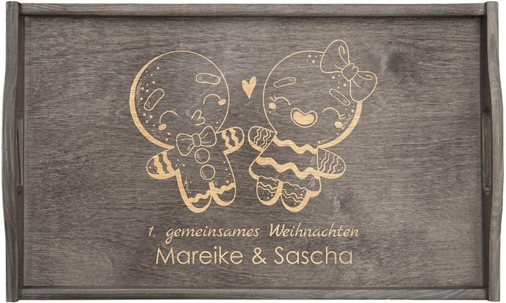 Maverton Betttablett mit Gravur - personalisiert - Sofatisch mit Griffen - klappbar - erhöhter Rand