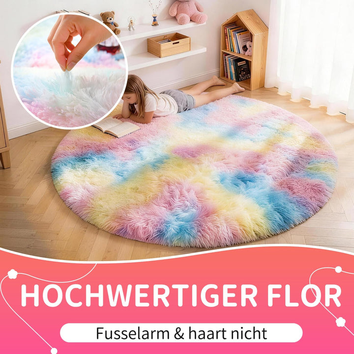VOFUSHON Teppich Rund Hochflor Teppich Wohnzimmer Teppich Langflor Teppiche für Wohnzimmer flauschig
