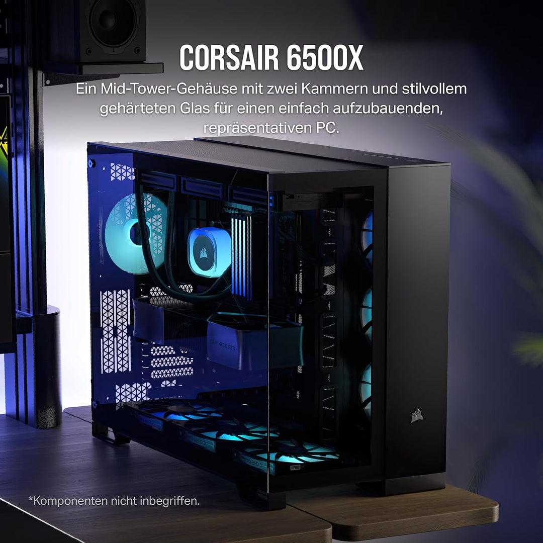 CORSAIR 6500X Mid-Tower ATX-Doppelkammer-PC-Gehäuse – Gehärtetes Panoramaglas - Umgekehrte Verbindun