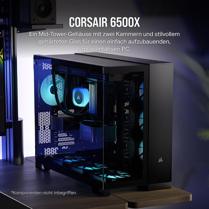 CORSAIR 6500X Mid-Tower ATX-Doppelkammer-PC-Gehäuse – Gehärtetes Panoramaglas - Umgekehrte Verbindun