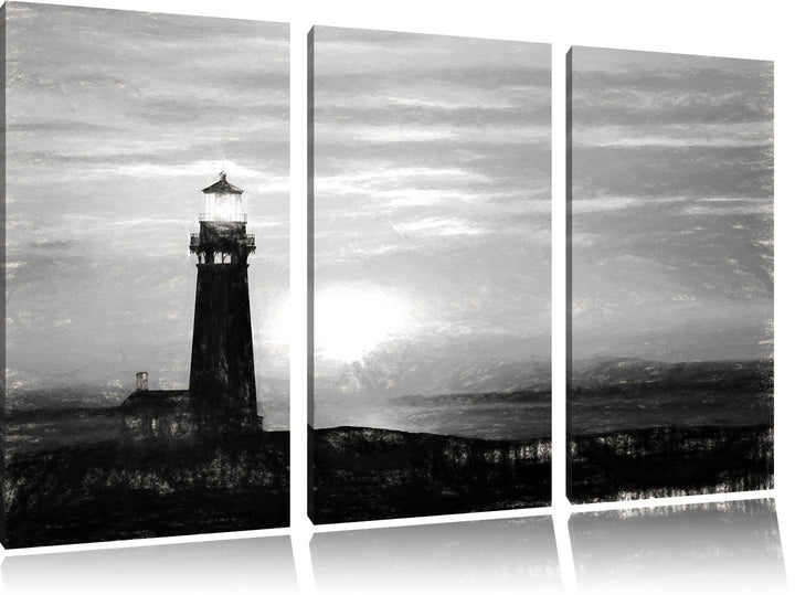 Pixxprint Leuchtturm im Sonnenuntergang / 3-Teilig/Gesamtmass 120cm Leinwandbild bespannt auf Holzra